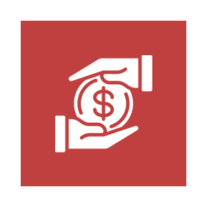 Hands holding a dollar sign icon.