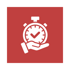 Hand holding stopwatch on red background.